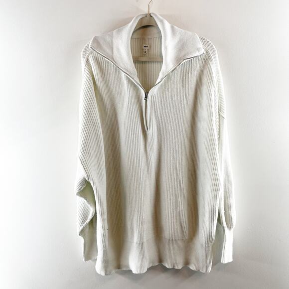 Aerie Beyond Down To Earth Quarter Zip Oversized Ribbed Sweater White Large - Picture 2 of 4